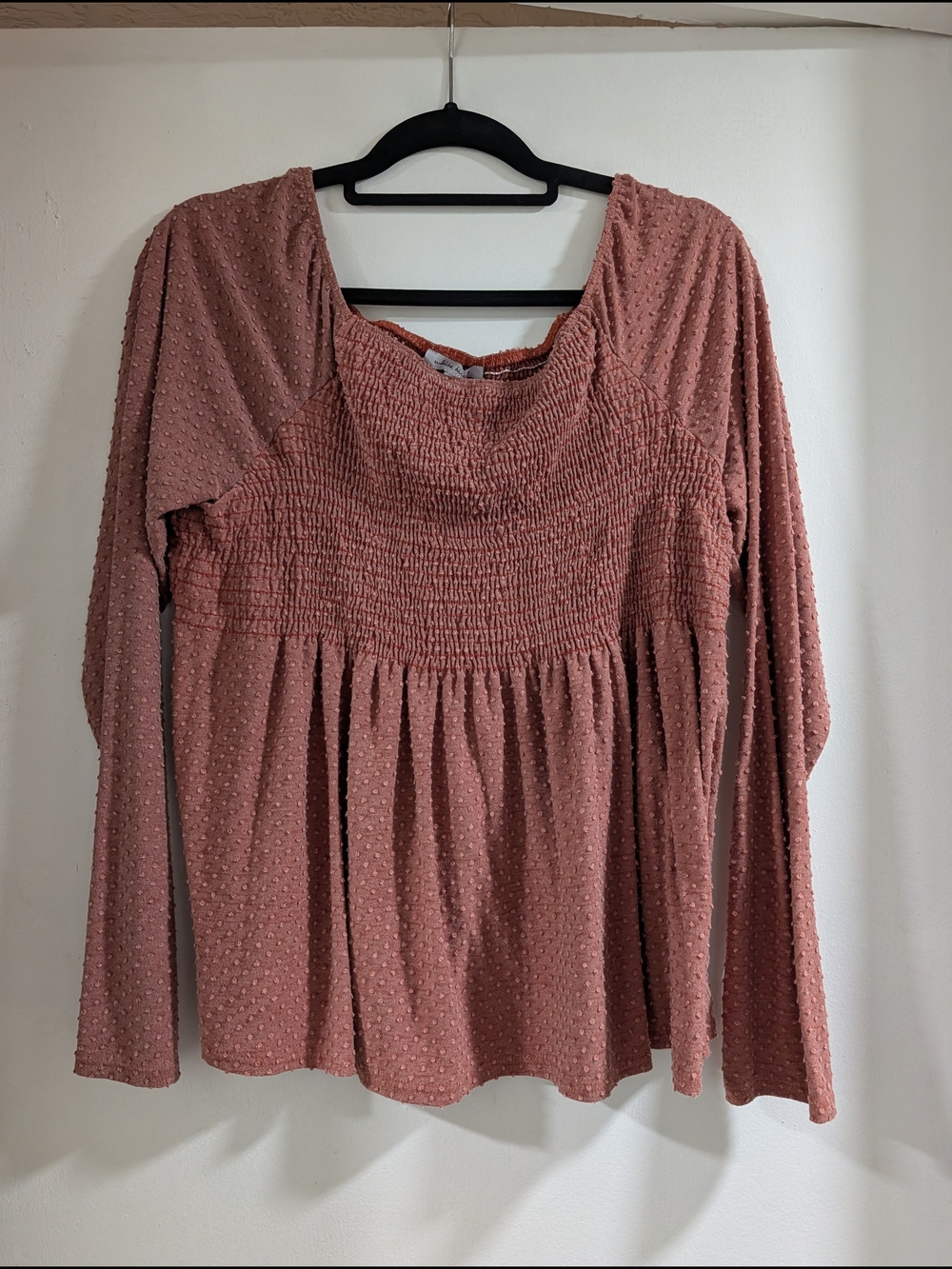 white birch Dusty Rose Smocked Long-Sleeve Peasant Top